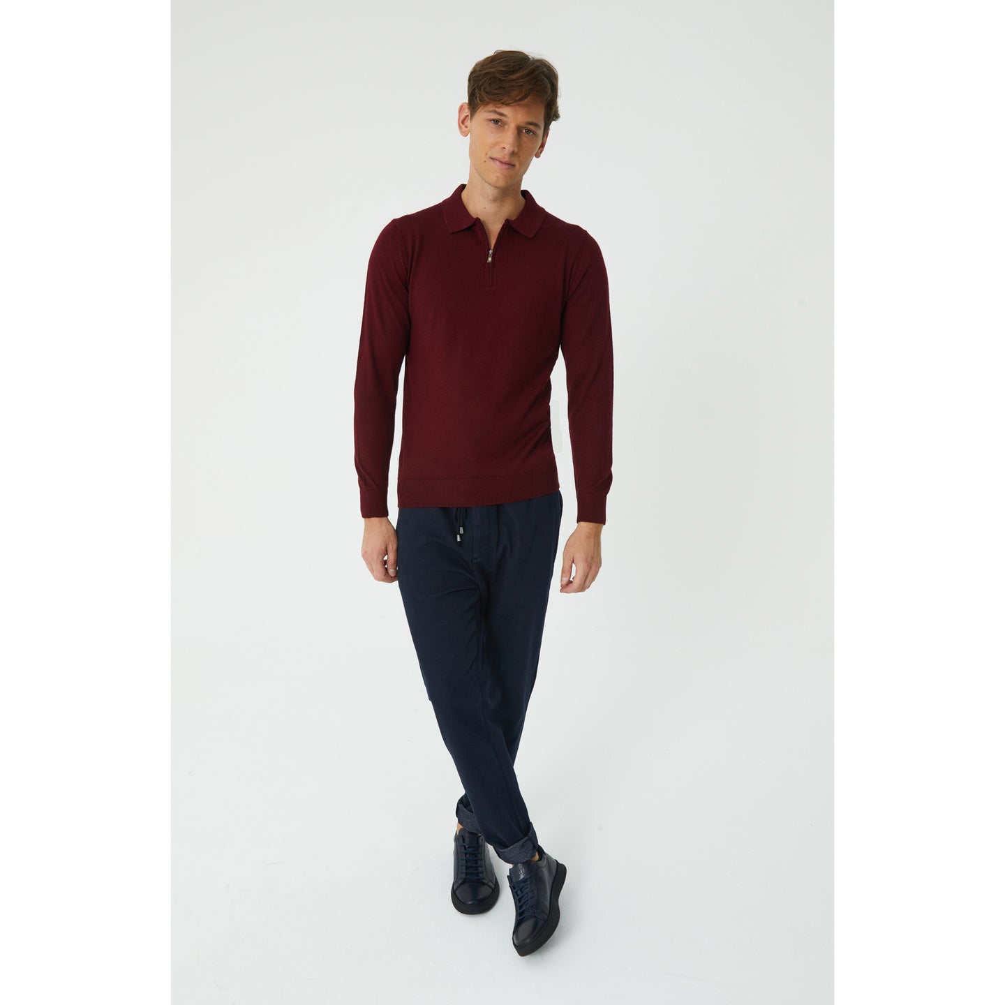 Dark Burgundy Wool Blend Half-Zip Sweater